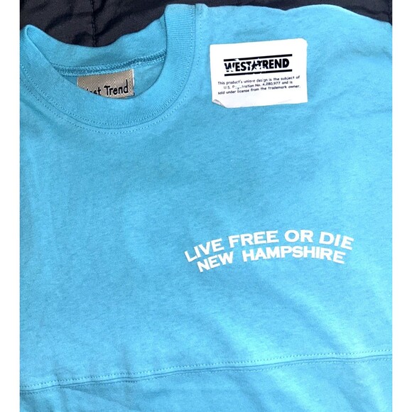 Long Sleeve Blue Casual Shirt LIVE FREE OR DIE NEW HAMPSHIRE Portsmouth SMALL - Picture 1 of 4